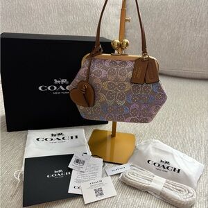 Coach Kisslock Frame Bag Rainbow Signature Jacquard | Like New
